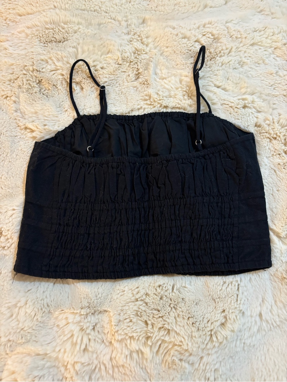 Abercrombie & Fitch Black Linen Smocked Cropped Cami - Picture 3 of 5